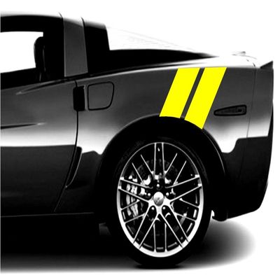 Clausen's World 4 Inch Rear Fender Hash Mark Double Bars Racing Stripes Vinyl Decals Both Sides, Fits Chevy Corvette C6 Stingray, Yellow