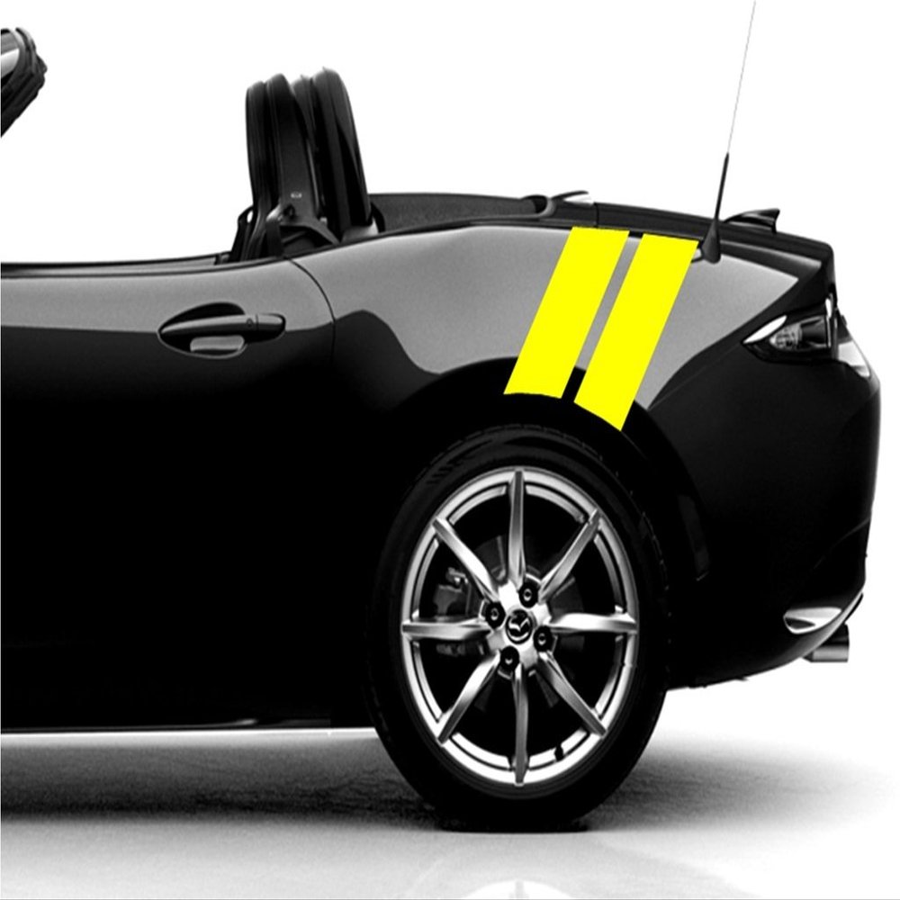 4" Rear Fender Hash Mark Bars Vinyl Racing Stripes Graphic Decals (Fits Mazda Miata & Most Cars) - Yellow