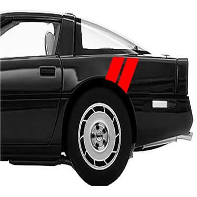 4 Inch Rear Fender Hash Mark Double Bars Racing Stripes Vinyl Decals Both Sides, Fits Chevy Corvette C4, Red