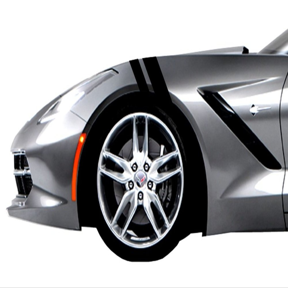 2 and 3 Inch Fender Hash Mark Bars Vinyl Racing Stripes Decals, Fits Chevy Corvette C7 Stingray, Passenger Side, Black