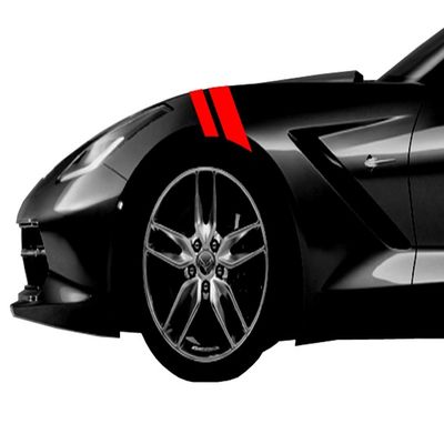 2 and 3 Inch Fender Hash Mark Bars Vinyl Racing Stripes Decals, Fits Chevy Corvette C7 Stingray, Driver Side, Red