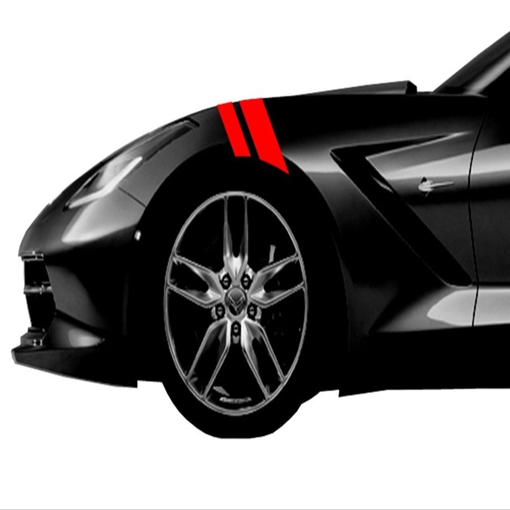 2 and 3 Inch Fender Hash Mark Bars Vinyl Racing Stripes Decals, Fits Chevy Corvette C7 Stingray, Driver Side, Red
