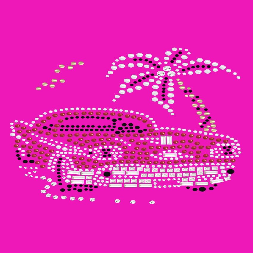 Car with Palm Tree (Red) - Bling Rhinestone Cars and Motorcycle Dog Bandana