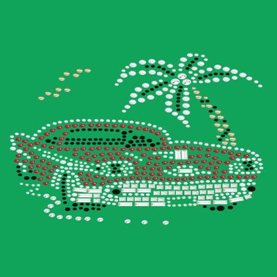 Car with Palm Tree (Red) - Bling Rhinestone Cars and Motorcycle Dog Bandana