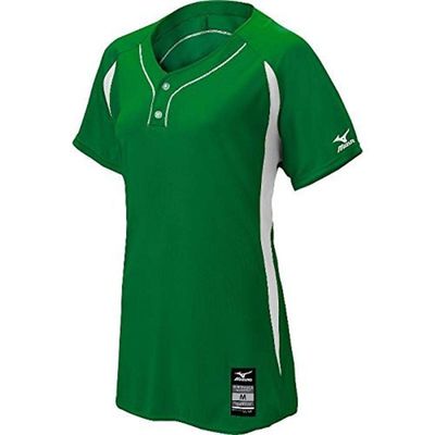 Mizuno Women's Elite 2-Button Game jersey, Forest-White, EXTRA LARGE (XL)