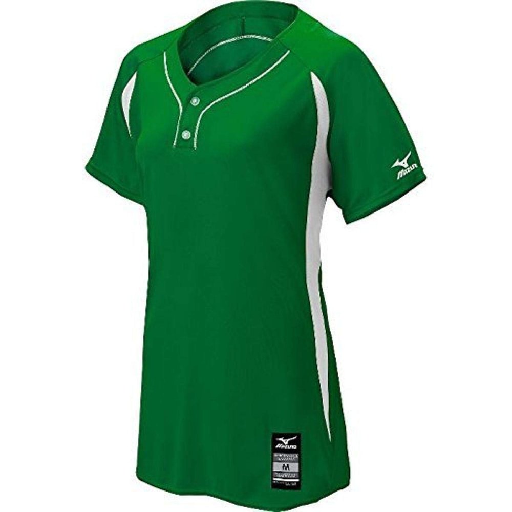 Mizuno Women's Elite 2-Button Game jersey, Forest-White, EXTRA LARGE (XL)