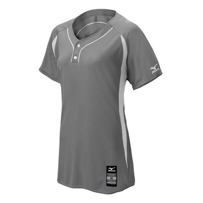 Mizuno Women's Elite 2-Button Game jersey, Grey-White, EXTRA LARGE (XL)