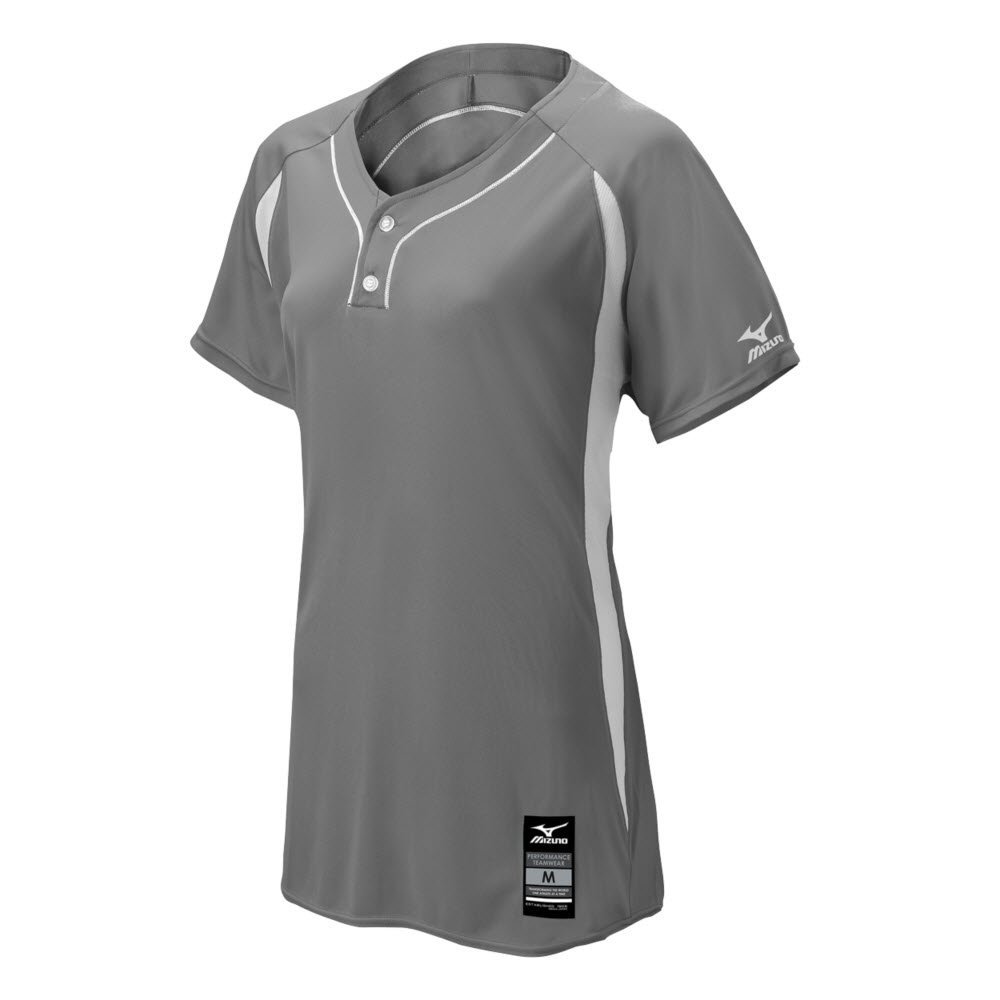 Mizuno Women's Elite 2-Button Game jersey, Grey-White, EXTRA LARGE (XL)