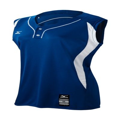 Mizuno Girl's Elite 2-Button Game jersey - Sleeveless, Navy-White, SMALL (S)