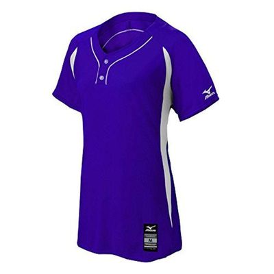 Mizuno Women's Elite 2-Button Game jersey, Purple-White, MEDIUM (M)