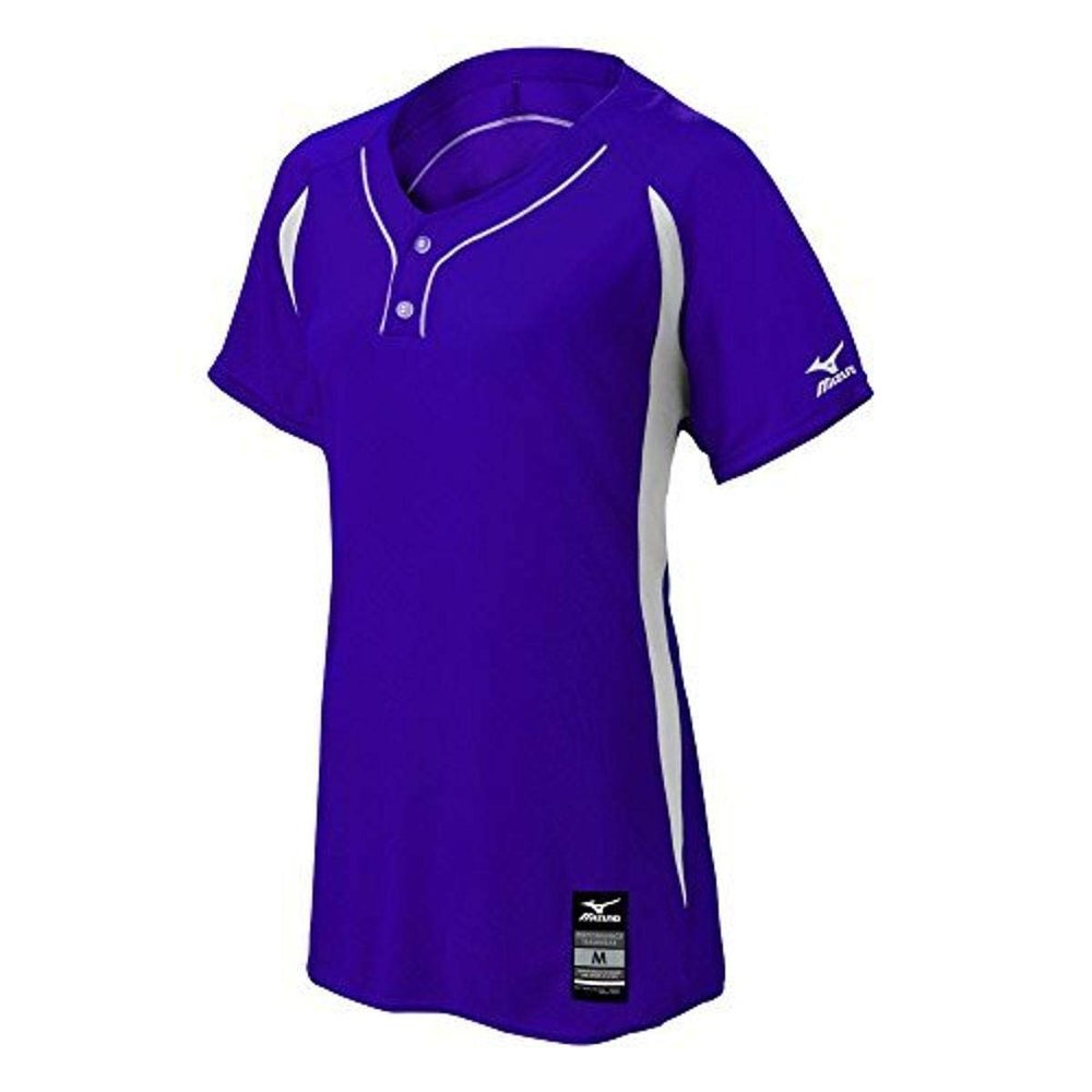 Mizuno Women's Elite 2-Button Game jersey, Purple-White, MEDIUM (M)