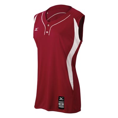 Mizuno Women's Elite 2-Button Game jersey - Sleeveless, Maroon-White, EXTRA LARGE (XL)