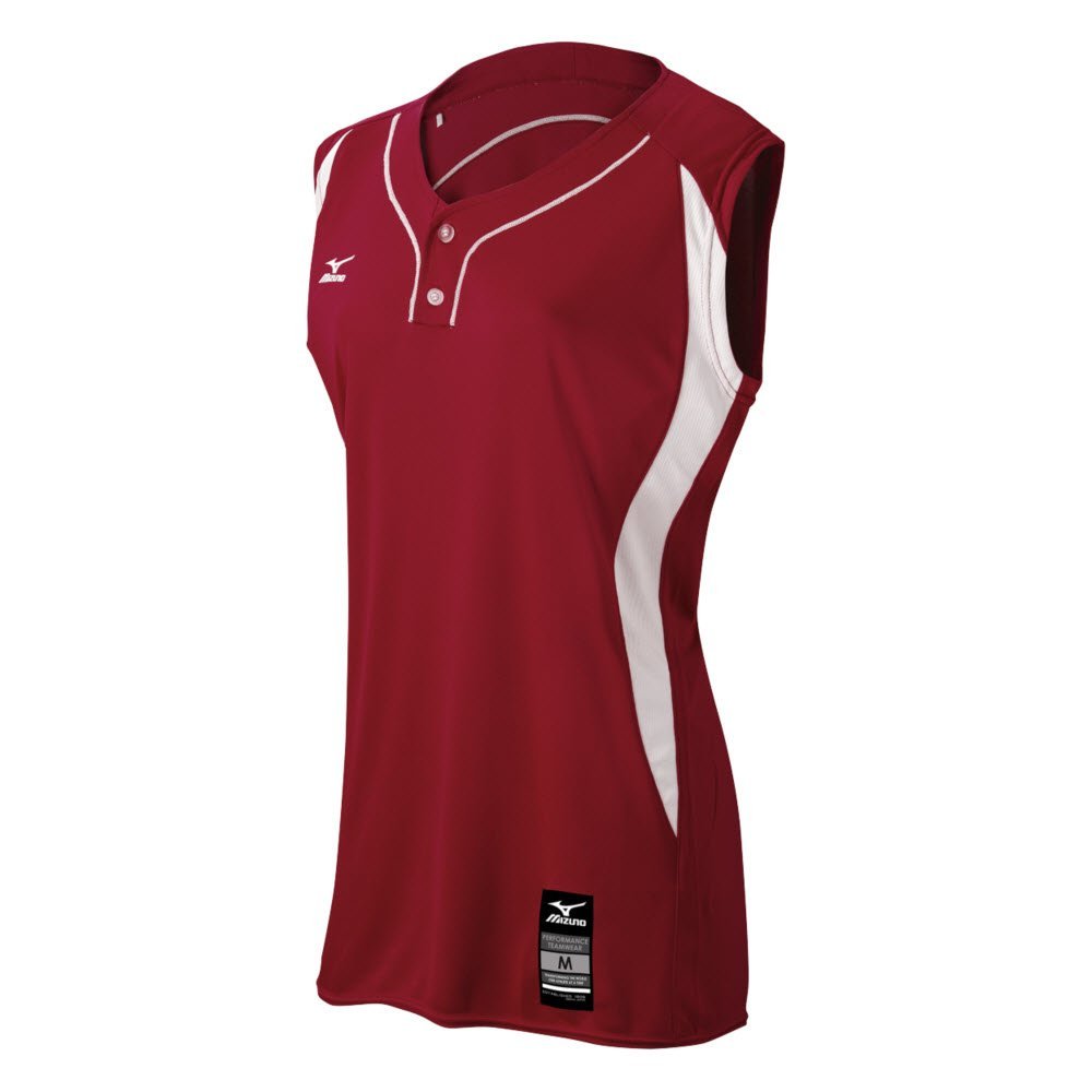 Mizuno Women's Elite 2-Button Game jersey - Sleeveless, Maroon-White, EXTRA LARGE (XL)