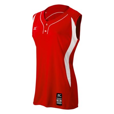 Mizuno Women's Elite 2-Button Game jersey - Sleeveless, Red-White, EXTRA EXTRA LARGE (XXL)