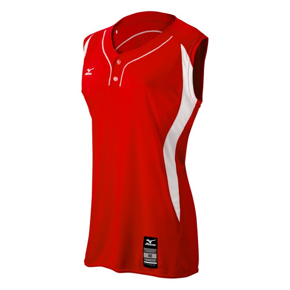 Mizuno Women's Elite 2-Button Game jersey - Sleeveless, Red-White, EXTRA EXTRA LARGE (XXL)
