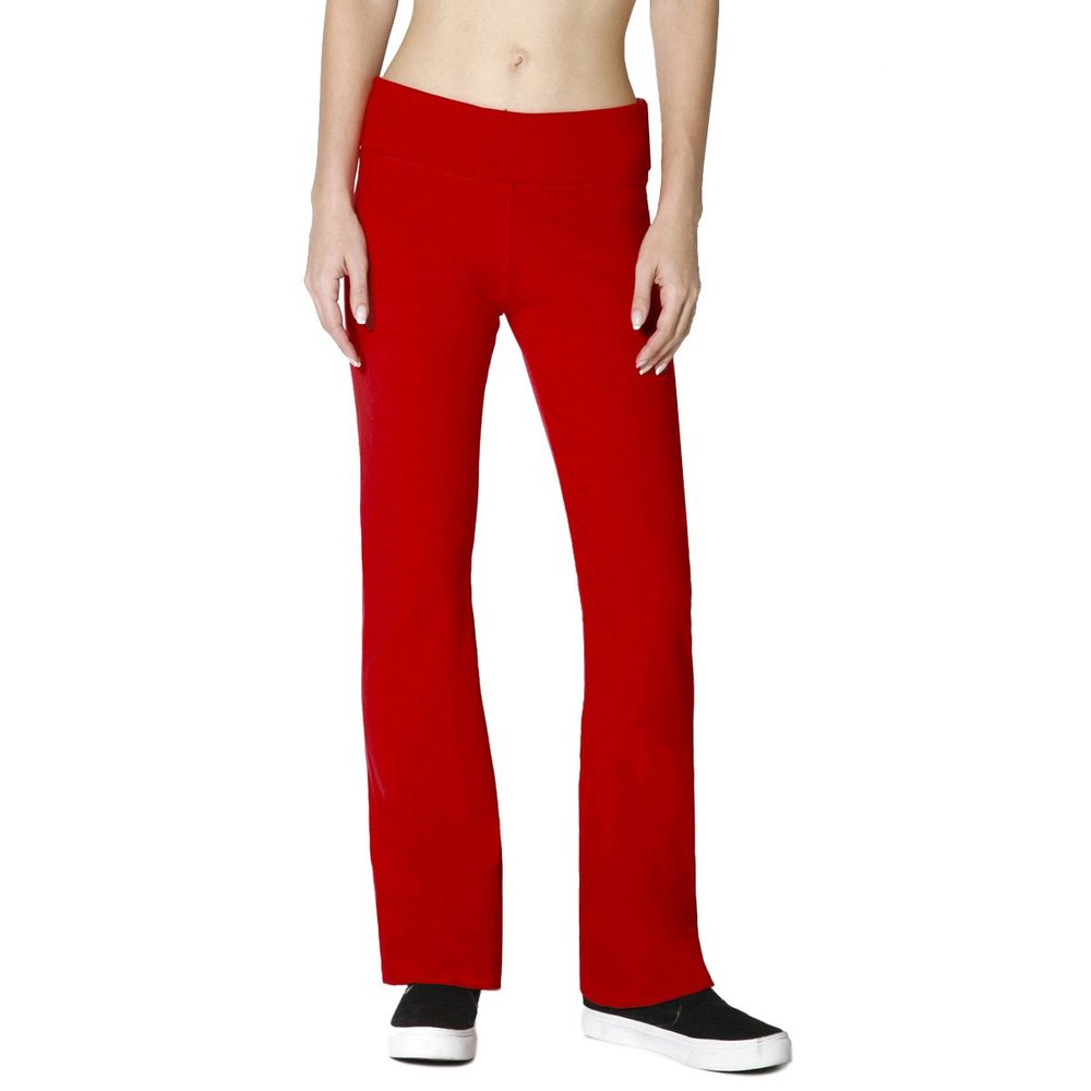 Active USA Regular Leg Stretch Cotton Fold Over Workout Yoga Pants, Small, Red