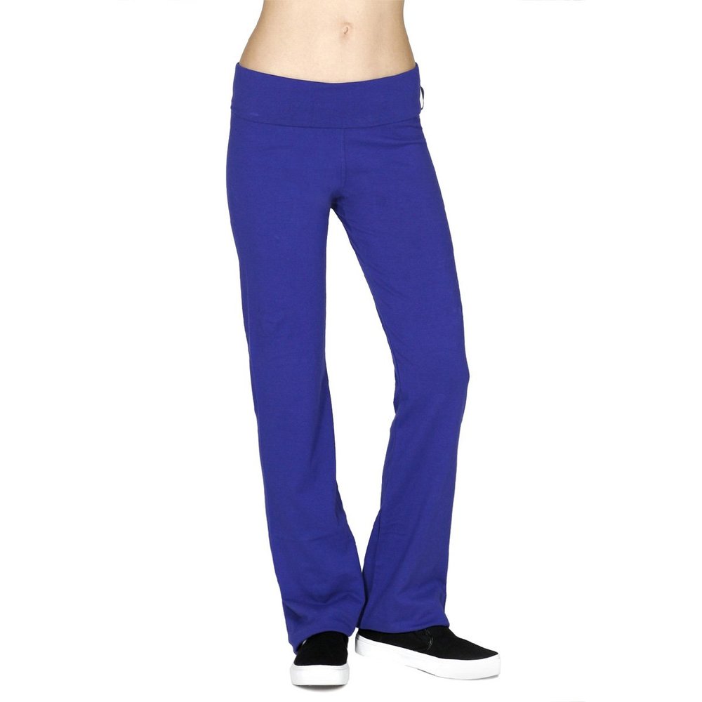 Active USA Regular Leg Stretch Cotton Fold Over Workout Yoga Pants, Large, Royal Blue