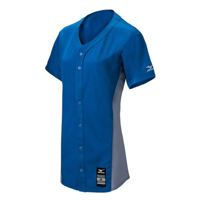 Mizuno Women's Pro Full-Button Game Jersey, Royal/Grey, Small