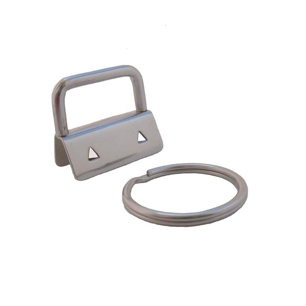 50 Key Fob Hardware with Key Rings Sets - 1" or 1.25" - Pick Color (1", Nickel)