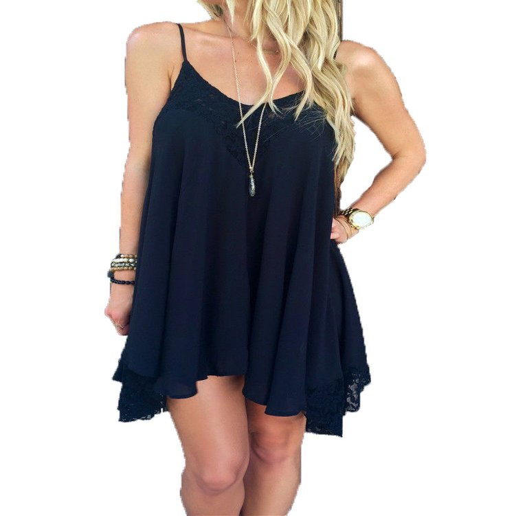 Ambrelia Womens Sexy Halter Dress V Neck Crochet Lace Mini Dress Irregular Hem