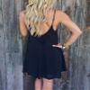 Ambrelia Womens Sexy Halter Dress V Neck Crochet Lace Mini Dress Irregular Hem view 2
