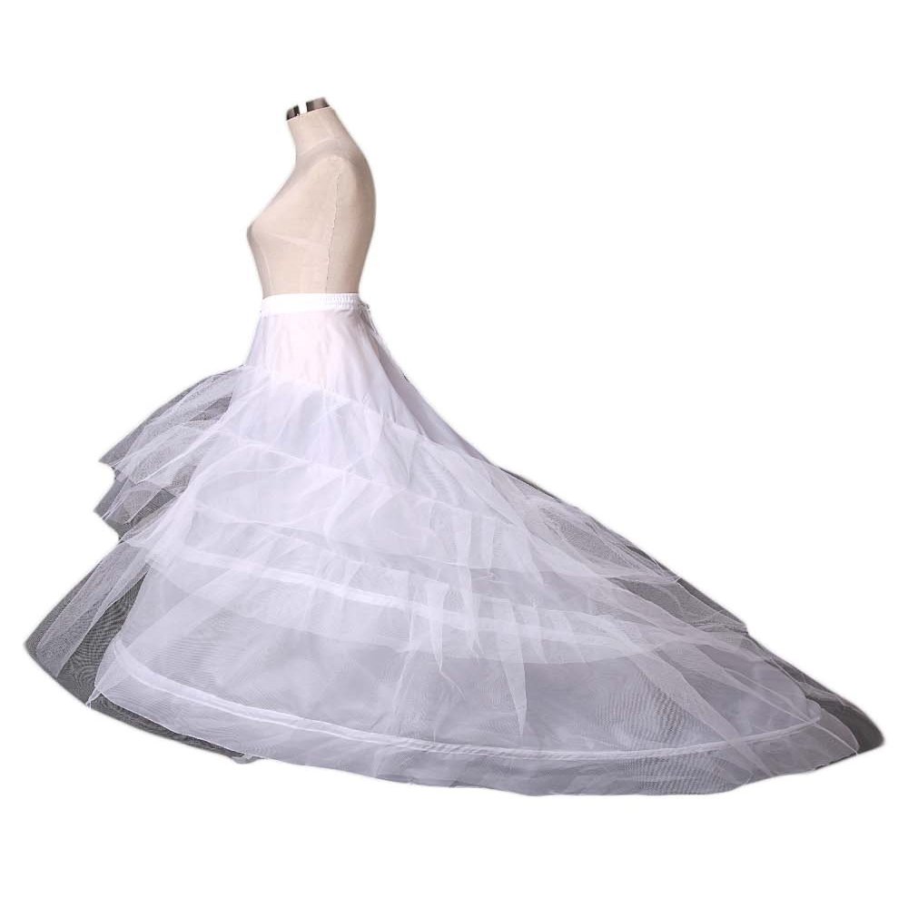 AliceHouse Women's 2-Hoop 3-Layer A-line Wedding Petticoat Train Underskirt 9021 White