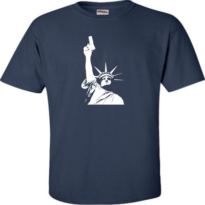 Go All Out XXXXX-Large Navy Blue Adult Statue of Liberty Holding Gun 2nd Amendment T-Shirt