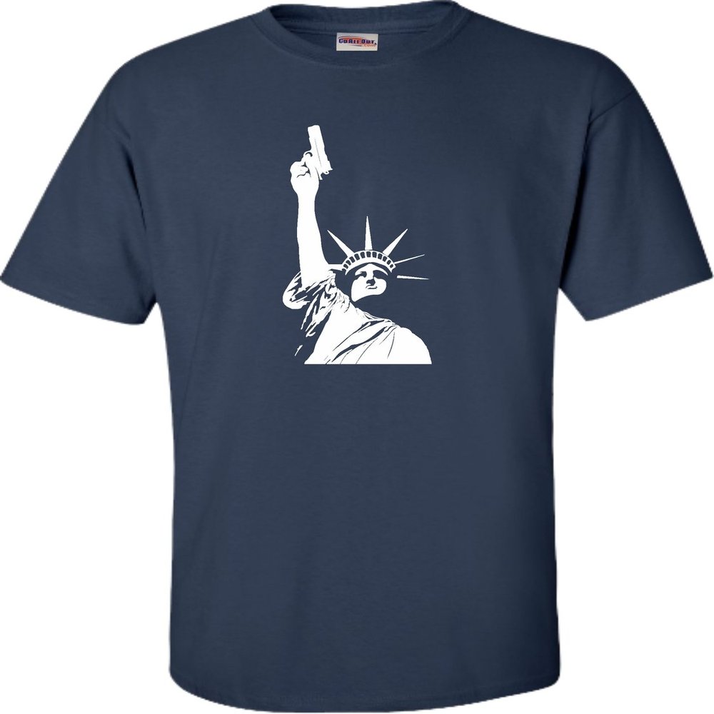 Go All Out XXXXX-Large Navy Blue Adult Statue of Liberty Holding Gun 2nd Amendment T-Shirt