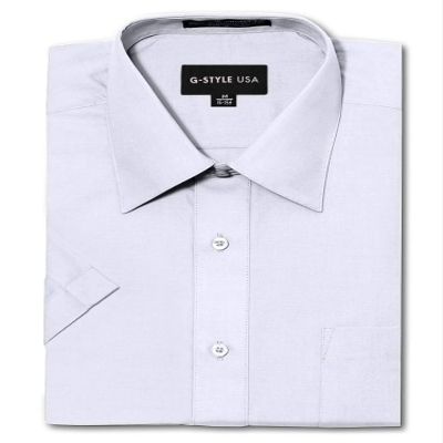 G-Style USA Men's Regular Fit Short Sleeve Solid Color Dress Shirts - White - L/16-16.5