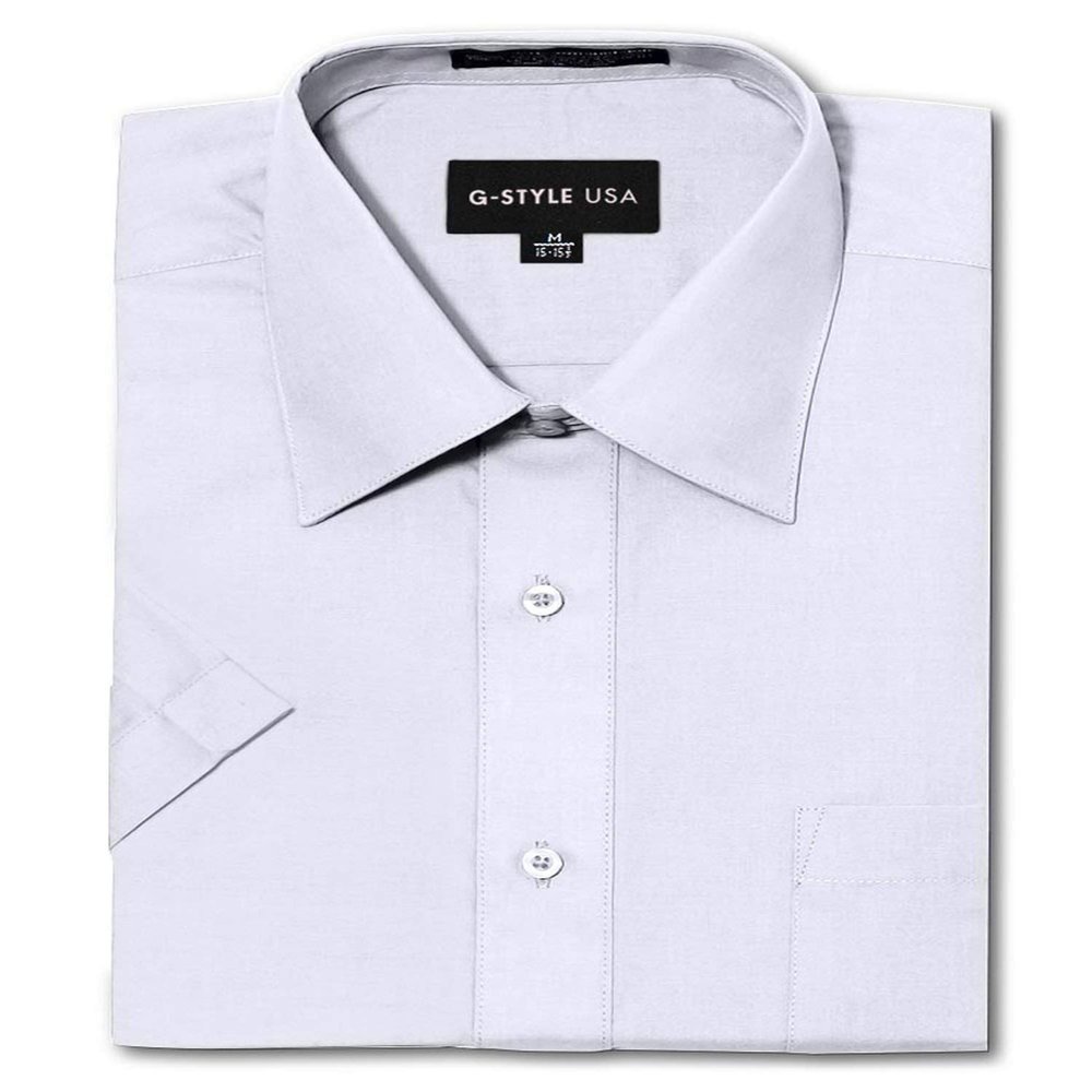 G-Style USA Men's Regular Fit Short Sleeve Solid Color Dress Shirts - White - L/16-16.5