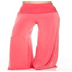 Superline Wide Leg High Fold Over Waist Palazzo Pants (XX-Large, Coral)