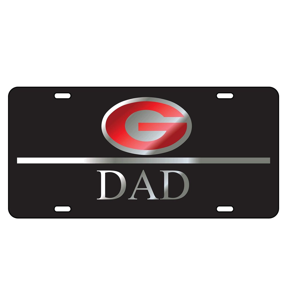 Craftique University of Georgia License Plates (04001) (04005) (04007) (04009) (04013) (04049) (04051) (04053) (Black Acrylic with Red Mirror/Mirror Acrylic Logo (04180))