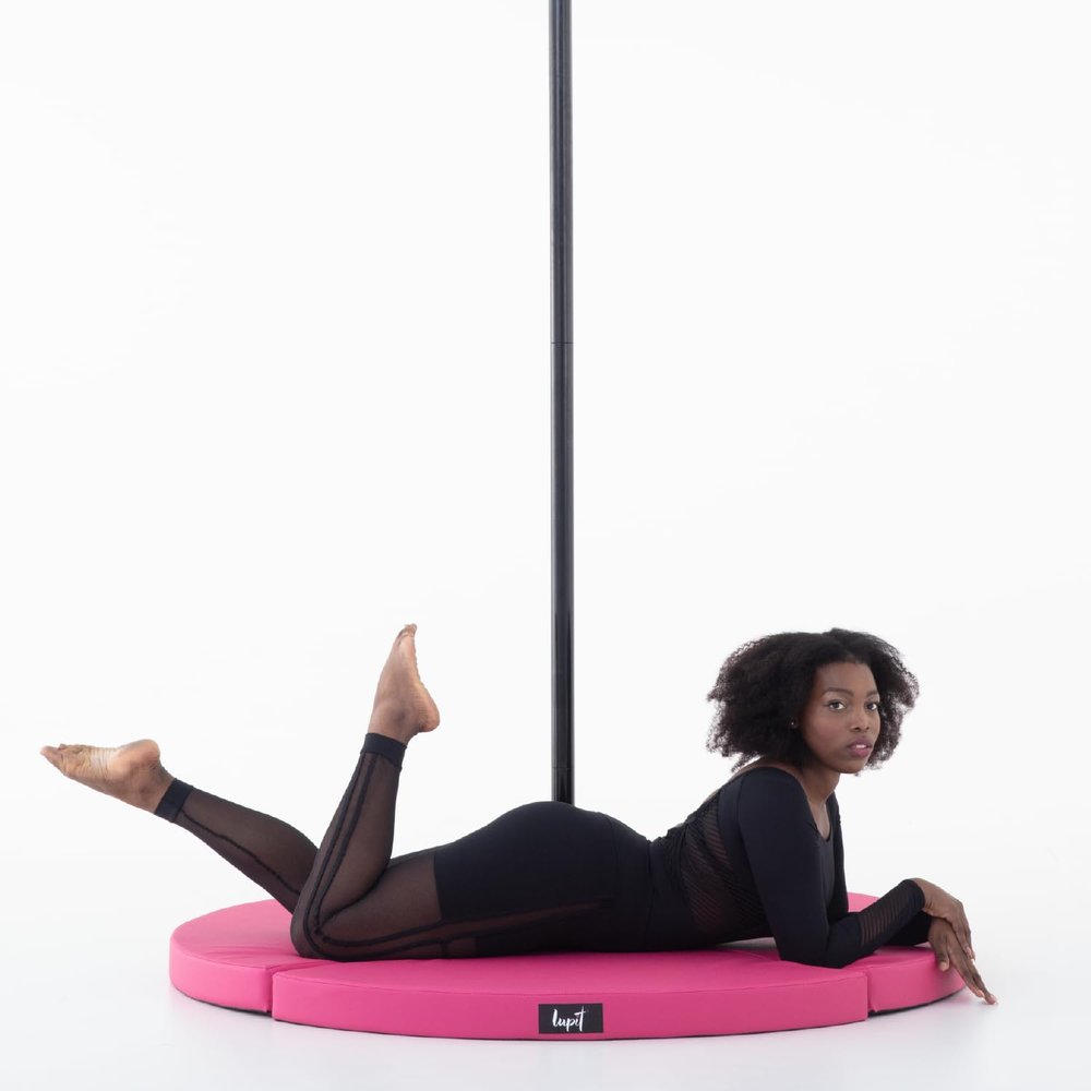 LUPIT POLE Premium Dance Mat - Foldable Crash Mat with High-Grade EPE Foam Padding + Water Resistant Elastic Leather Cover - Protective Fall Safety Cushion for Pole Dancing (Pink, 3.14")