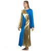 Danzcue Womens Asymmetrical Bell Sleeve Dance Dress, Bright Royal-Gold, XL view 3