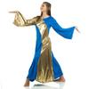 Danzcue Womens Asymmetrical Bell Sleeve Dance Dress, Bright Royal-Gold, XL view 4