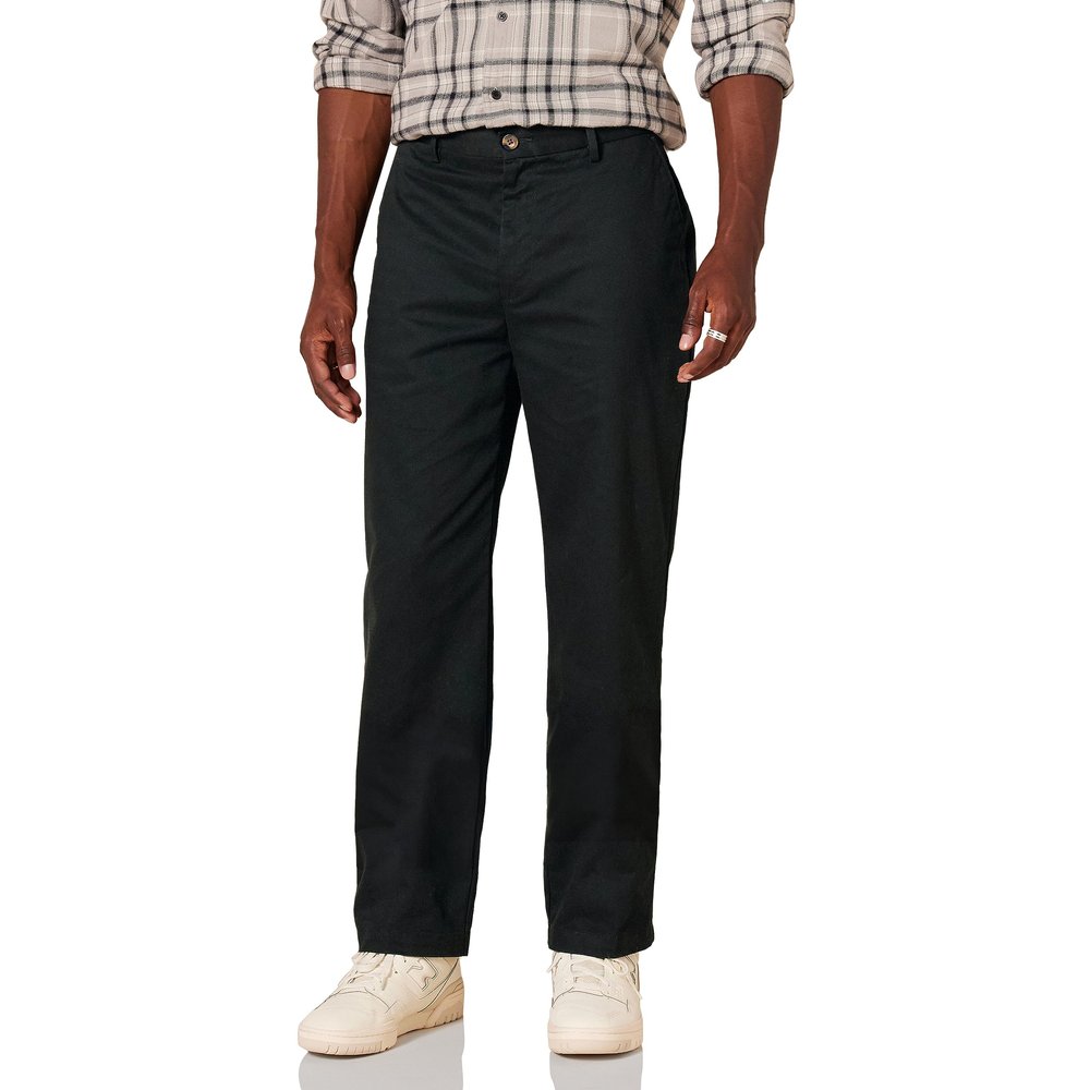 Amazon Essentials Men's Classic-Fit Wrinkle-Resistant Flat-Front Chino Pant (Available in Big & Tall), Black, 34W x 29L