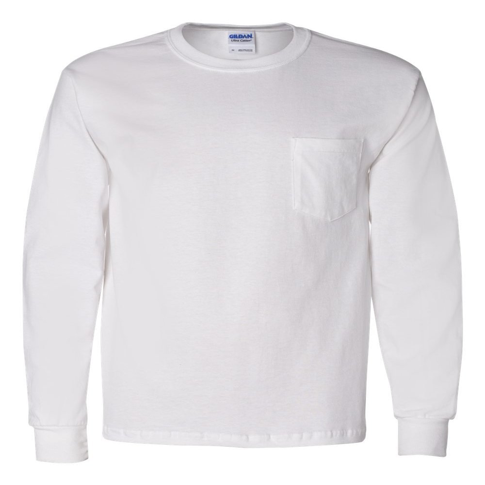Cotton 6 oz. Long-Sleeve Pocket T-Shirt (G241) White, 4XL