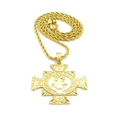 NYFASHION101 Polished Saint Benedit Medal Cross Pendant w/Gold-Tone Necklace - 2mm 24" Rope Chain