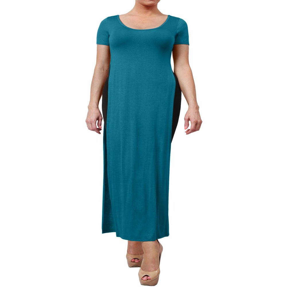 NE PEOPLE Womens Classic Short Sleeve Split Slit Maxi Dress-Teal-M