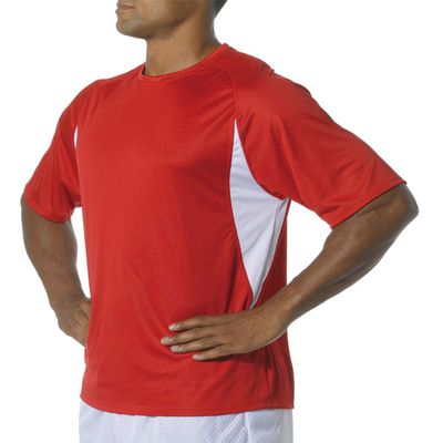 A4 Cooling Performance Color Blocked Shorts Sleeve Crew Shirt (N3181) Scarlet/White, M
