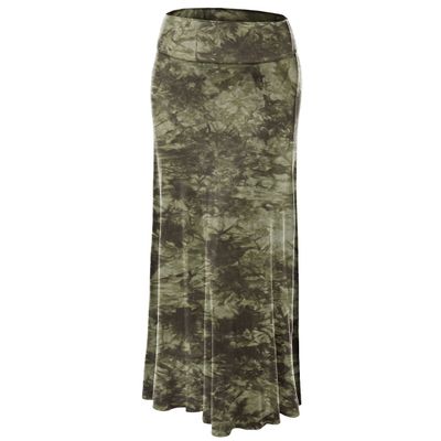 Made By Johnny WB1058 Womens Tie Dye Fold Over Maxi Skirt XXL Olive