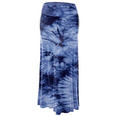 Made By Johnny WB1058 Womens Tie Dye Fold Over Maxi Skirt S Navy
