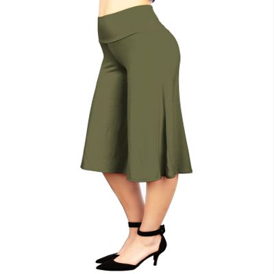 Lock and Love WB876 Womens Knit Culottes Pants XXXXXL Olive