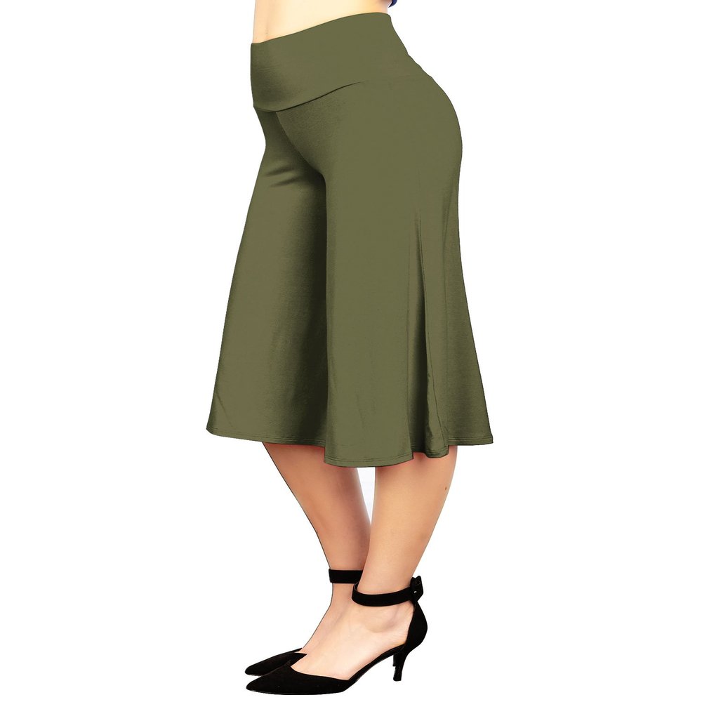 Lock and Love WB876 Womens Knit Culottes Pants XXXXXL Olive
