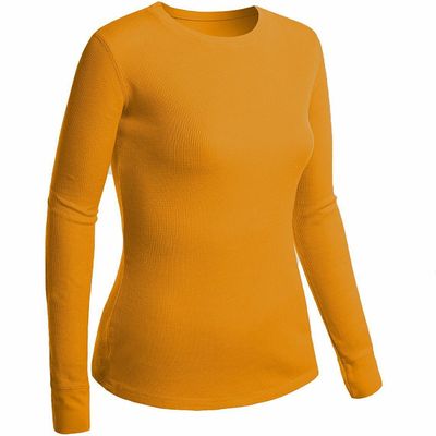 Active Basic Women Plain Basic Round Crew Neck Thermal Long Sleeves T Shirt Top Mustard