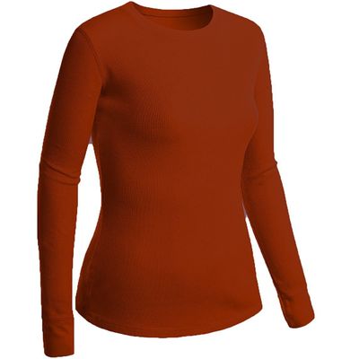 Active Basic Women Plain Basic Round Crew Neck Thermal Long Sleeves T Shirt Top Rust
