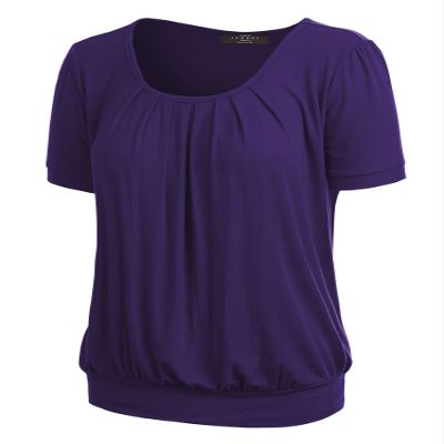 WT1175 Womens Scoop Neck Short Sleeve Front Pleated Tunic L Purple