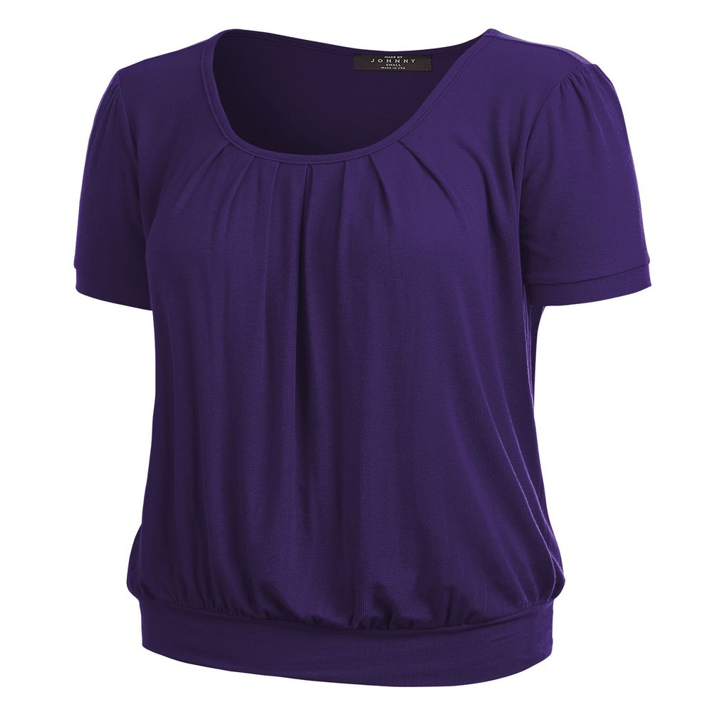 WT1175 Womens Scoop Neck Short Sleeve Front Pleated Tunic L Purple