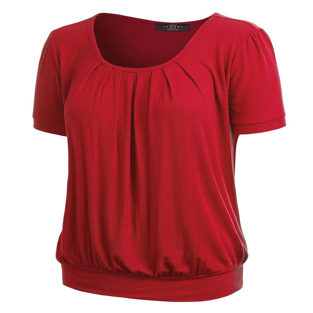 WT1175 Womens Scoop Neck Short Sleeve Front Pleated Tunic L RED