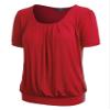 WT1175 Womens Scoop Neck Short Sleeve Front Pleated Tunic L RED view 1